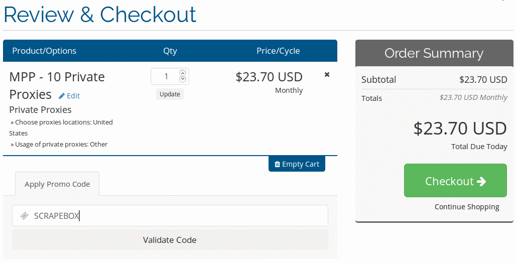 myprivateproxy Review & Checkout page